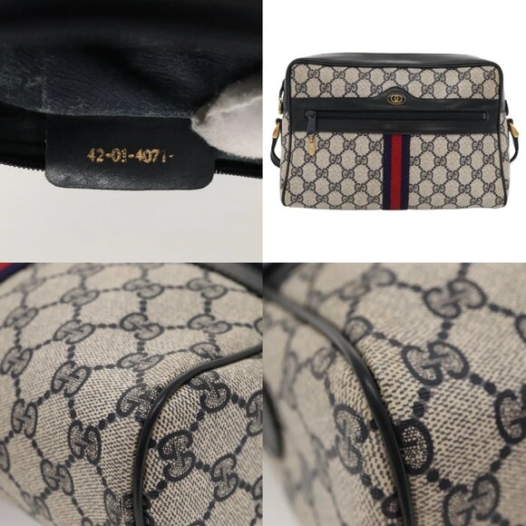 GUCCI GG Supreme Sherry Line Bag PVC Navy Gold Red 42 01 4071 Auth KD539 - Picture 14 of 14
